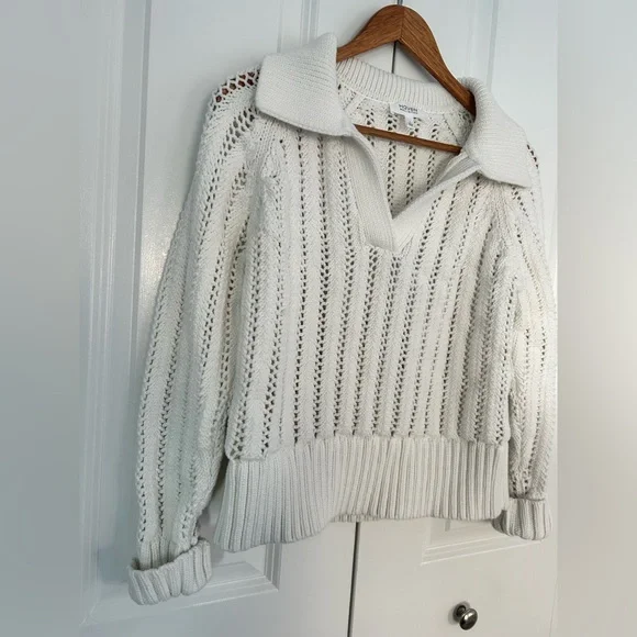 Haven Well Within Open Stitch Johnny Collar Sweater cream color size small - Picture 3 of 6